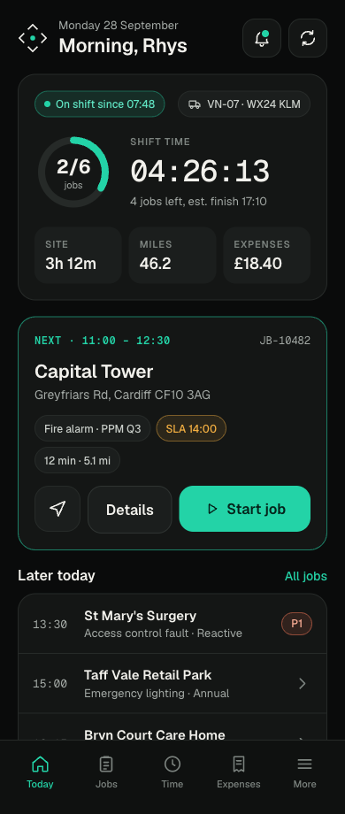 The Today view in the Sentinel Vero field app
