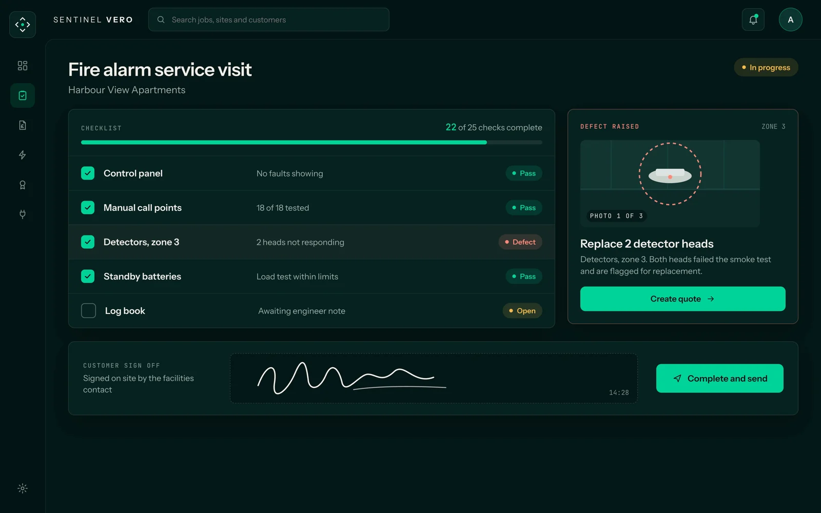 Inspection forms screen in Sentinel Vero